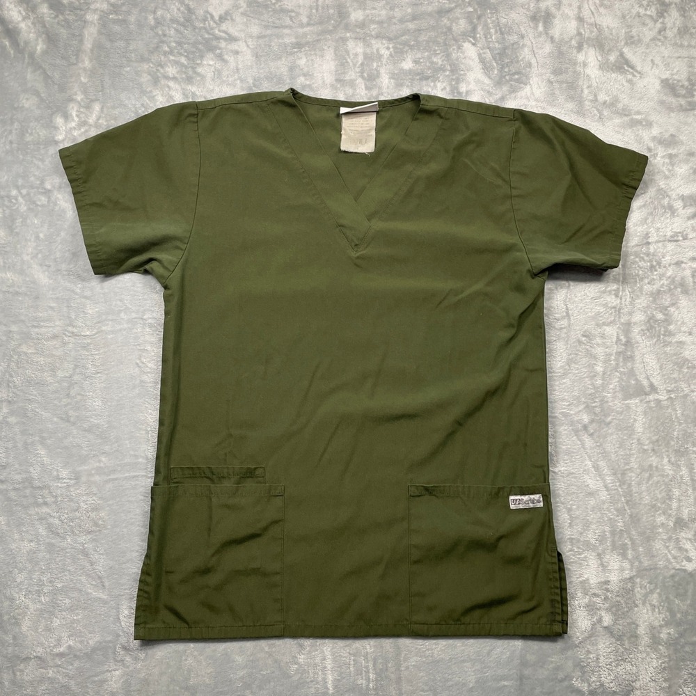 Uniform Advantage‎ UA Scrubs Womens Scrub Top Olive Green V-Neck 3-Pocket Small